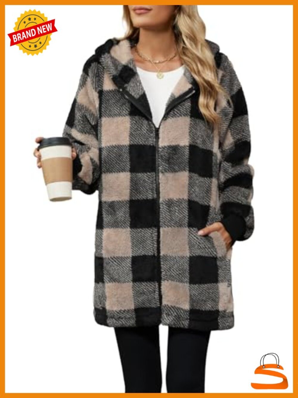 Oversized Sherpa Fleece Zip Up Jacket Fuzzy Warm Winter Coat